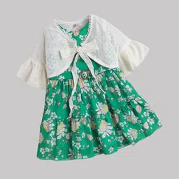 The Magic Wand Girls Floral Printed Fit & Flare Dress With Shrug-image-90
