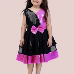 Bella Moda Girls Embellished V-Neck Sequined Fit & Flare Dress-picture-7