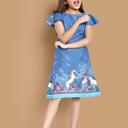Lazy Shark Unicorn Printed Flared Sleeves A-line Dress-24