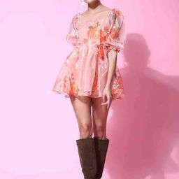 Rujave Puff Sleeve Applique Crepe Fit & Flare Dress-image-0