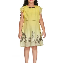 Peppermint Round Neck Conversational Printed Flutter Sleeve Crepe A-Line Dress-picture-10