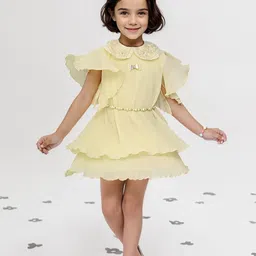 Toonyport Girls Peter Pan Collar Flutter Sleeve Layered Crepe Fit & Flare Dress-image-18