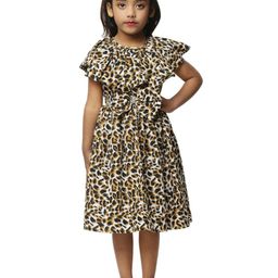 BAESD Girls Animal Print Flutter Sleeve Crepe Fit & Flare Dress-14