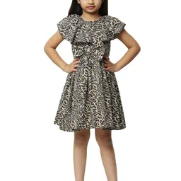 BAESD Infant Girls Animal Print Flared Sleeve Crepe Fit & Flare Dress-image-77