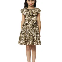 BAESD Girls Animal Print Flutter Sleeve Crepe Fit & Flare Dress-13