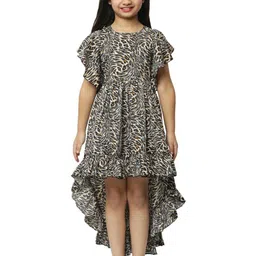 BAESD Girls Animal Print Crepe Flutter Sleeve Fit & Flare Dress Comes With A Belt-20