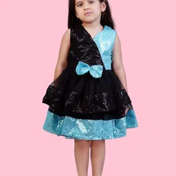 Bella Moda Girls Embellished V-Neck Sequined Fit & Flare Dress-picture-9
