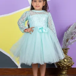 Bella Moda Girls Self Designed Long Sleeves Satin Fit & Flare Midi Dress-picture-48