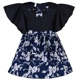 Wish Karo Girls Floral Printed Flutter Sleeve Pleated & Tie Up Satin Fit & Flare Dress-image-8