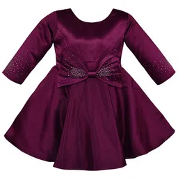 Wish Karo Girls Long Sleeve Bow Detailed Satin Fit & Flare Dress-18