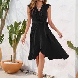 StyleCast Flutter Sleeve Satin Fit & Flare Dress-picture-6