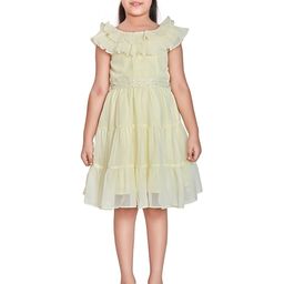 Peppermint Girls Round Neck Ruffles Tiered Satin Fit & Flare Dress-image-98