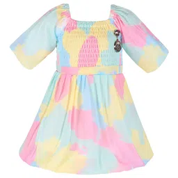 Wish Karo Colourblocked Puff Sleeve Satin Fit & Flare Dress-picture-39