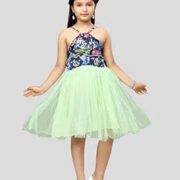 BAESD Girls Floral Printed Shoulder Straps Net Fit & Flare Dress-image-18