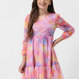 Vero Moda Girls Abstract Printed Gathered Fit & Flare Dress-picture-25