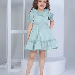 Peppermint Girls Puffed Sleeves Ruffled Tiered Fit & Flare Dress-image-36
