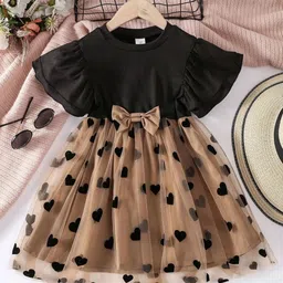 BAESD Girls Embellished Print Bell Sleeve Net Fit & Flare Dress-image-87