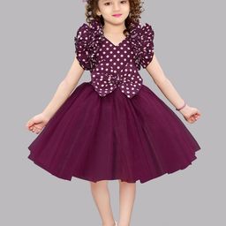 Pink Chick Girls Polka Print Flutter Sleeve Net Fit & Flare Dress-picture-36