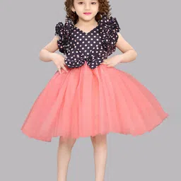 Pink Chick Girls Polka Dot Print Flutter Sleeve Net Fit & Flare Dress-picture-18
