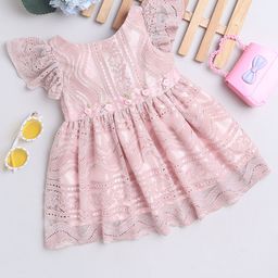 MANY FROCKS & Girls Sleeveless Flutter Sleeves Net Fit & Flare Dress-picture-13