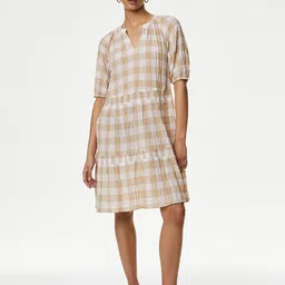 Marks & Spencer Checked Fit & Flare Dress-image-42