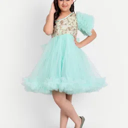 TILISM Girls Embellished One Shoulder Net Fit & Flare Dress-9