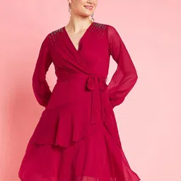 Antheaa Embellished Bell Sleeve Layered Chiffon Fit & Flare Party Dress-picture-51