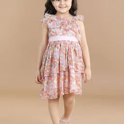 Hola Bonita Girls Conversational Print Layered Chiffon Fit & Flare Dress-image-68