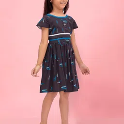 BAESD Girls Conversational Printed Gathered Detailed Fit & Flare Dress-image-38