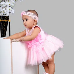 BAESD Girls Floral Print Net Round Neck Sleeveless Fit & Flare Dress Comes With A Belt-image-91