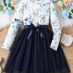 BAESD Floral Print Round Neck Net Fit & Flare Dress-image-76