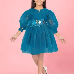 BAESD Girls Embellished Puff Sleeve Gathered Fit & Flare Dress-image-13