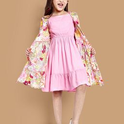 Lazy Shark Shoulder Straps Fit & Flare Dress  With Printed Shrug-9