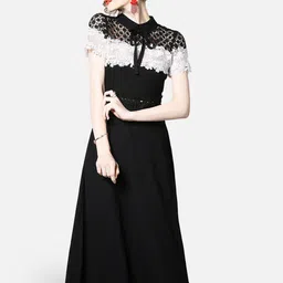 JC Collection Women Black & White Fit & Flare Dress-19