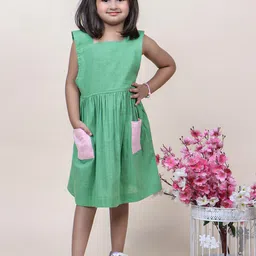 Jilmil Girls Pocket Detail Gathered Cotton A-Line Dress-image-93