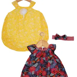 Creative Kids Infants Pack Of 2 Floral Printed A-Line Dress With Attached Bodysuit-image-61