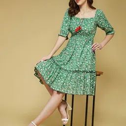 Life With Pockets Floral Printed Tie-Up Neck Ruffles Fit & Flare Dress-image-1