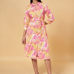 AKKRITI BY PANTALOONS Floral Printed Cuffed Sleeves Shirt Midi Dress-image-35