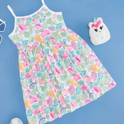 Pantaloons Girls Shoulder Straps Floral Print Pure Cotton Fit & Flare Dress-picture-47