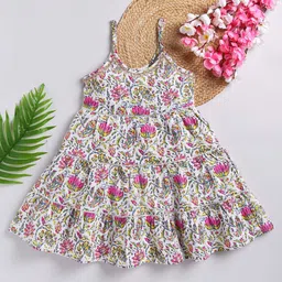 Toonyport Girls Floral Printed Tiered Cotton Fit & Flare Dress-image-41