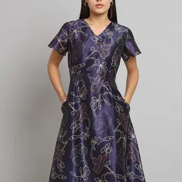 PowerSutra Floral Printed Silk Fit & Flare Dress-image-11