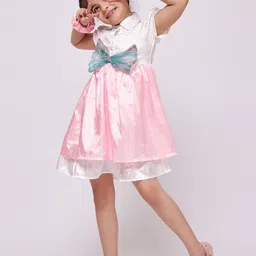 frangipani Girls Colourblocked Silk Fit & Flare Dress-image-89