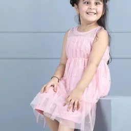 Hola Bonita Girls Round Neck Floral Ruffled Net Fit & Flare Dress-image-34