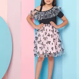 pspeaches Girls Floral Print Cold-Shoulder Woollen Net Fit & Flare Dress-image-61