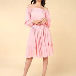 Mast & Harbour Pink Off-Shoulder Fit & Flare Dress-image-33