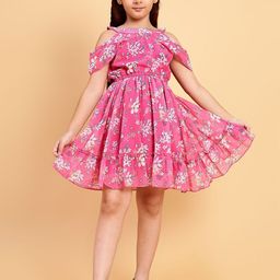 YK Floral Print Cold-Shoulder Fit & Flare Dress-16