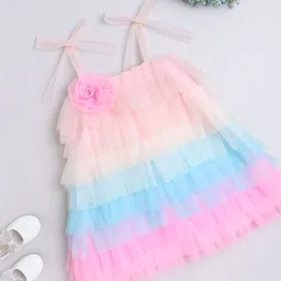 MANY FROCKS & Kids-Girls Colourblocked Shoulder Straps Net Fit & Flare Dress-picture-1