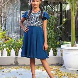 aks kids Aks Girls Floral Print Flared Sleeves Georgette Fit & Flare Dress-picture-49