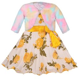 Wish Karo Girls Floral Printed Round Neck Bow Georgette Fit & Flare Dress With Shrug-image-78