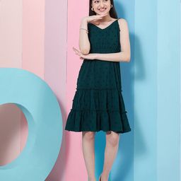 pspeaches Girls Self Design Shoulder Strap Georgette Fit & Flare Dress-image-93